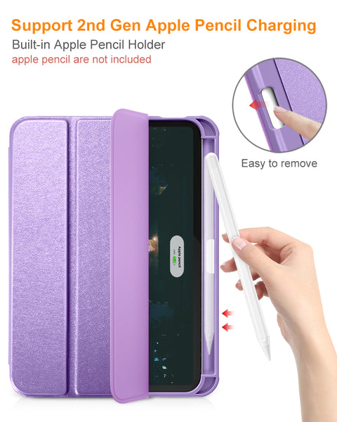 DTTO for iPad Mini 6 Case 2021 with Pencil Holder, Slim Smart Smooth Trifold Stand Front Cover [Auto Sleep/Wake] with Hard PC Clear Back Cover for Apple iPad Mini 6th Generation 8.3 Inch, Marble Green