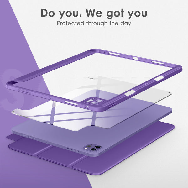 DTTOCASE iPad Pro 12.9 Case 6th / 5th / 4th / 3rd Generation 2022/2021 / 2020/2018,12.9 inch Clear Back Cover[Built-in Pencil Holder,Auto Sleep/Wake,Camera Protection] for iPad Pro-Blue Purple