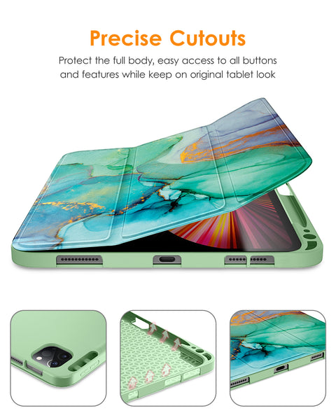 DTTO Case for iPad Pro 11 inch 4th/3rd/2nd/1st Generation 2022/2021/2020/2018, Slim Trifold Stand Soft TPU Back Cover with Built-in Pencil Holder,Also Fit iPad Air 5/4, [Auto Sleep/Wake],Navy Blue