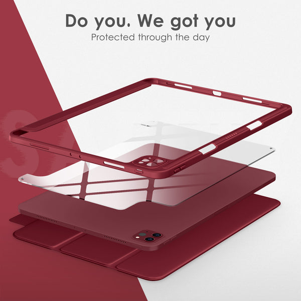 DTTOCASE iPad Pro 12.9 Case 6th / 5th / 4th / 3rd Generation 2022/2021 / 2020/2018,12.9 inch Clear Back Cover[Built-in Pencil Holder,Auto Sleep/Wake,Camera Protection] for iPad Pro-Blue Purple