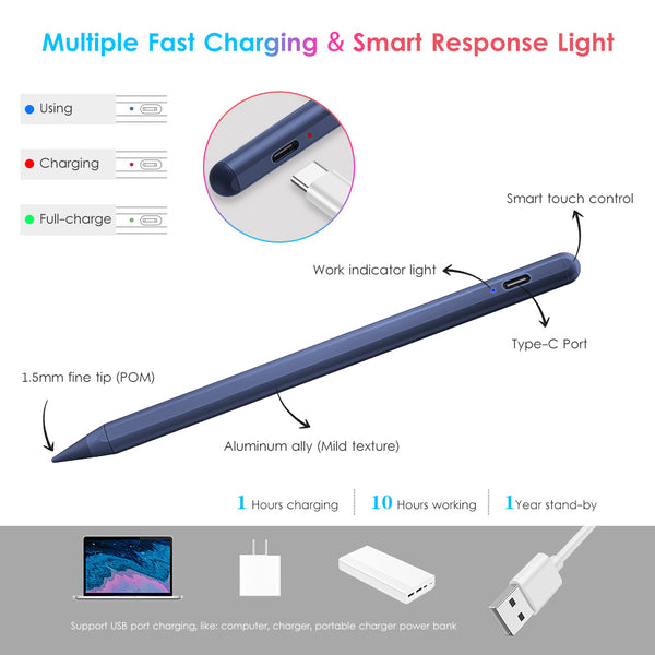 DTTO Stylus Pen for Apple iPad 10th/9th/8th/7th/6th Generation, Pro 11 Inch, Pro 12.9 Inch 6th/5th/4th/3th Gen, Mini 6th/5th Gen, iPad Air 5th/4th/3rd Gen, Palm Rejection, Light Blue