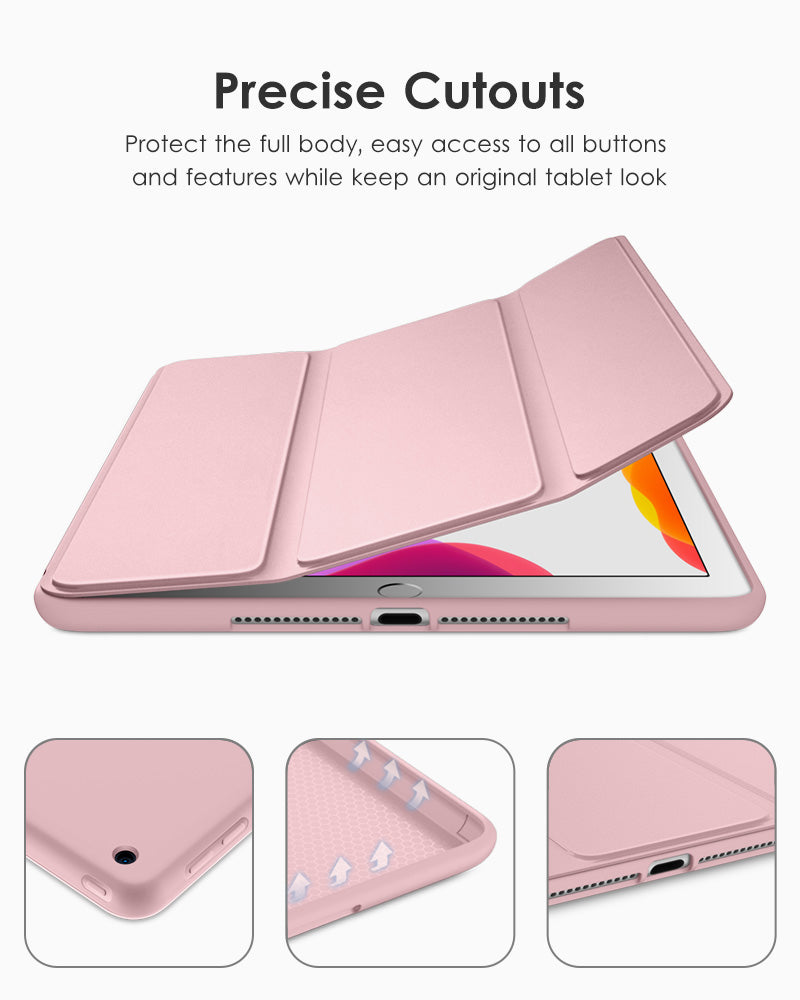 DTTO iPad 9th/ 8th/ 7th Generation 10.2 Case, Lightweight Soft TPU Back for iPad 10.2 Inch (2021/2020/2019) [Auto Wake/Sleep + Trifold Stand] - Rose Gold
