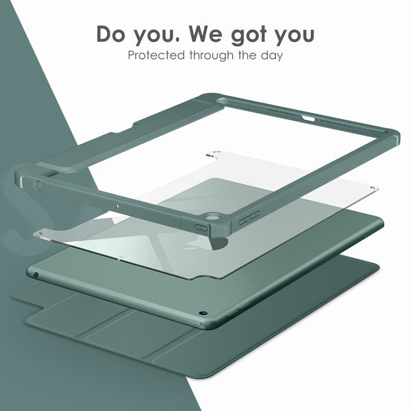 DTTOCASE Case for iPad 9th / 8th / 7th Generation 10.2 inch (2021/2020/2019 Released), Clear Back, TPU Shockproof Frame Cover[Built-in Pencil Holder,Support Auto Sleep/Wake] for ipad 10.2 - Black