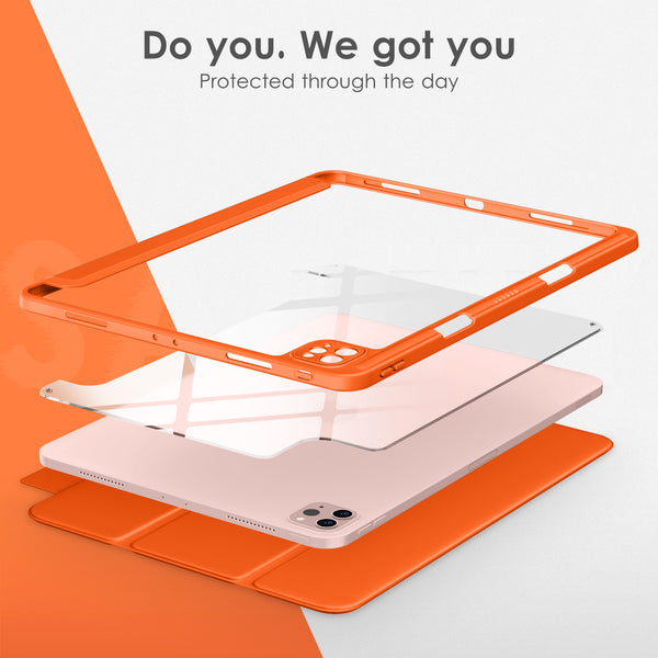 DTTOCASE iPad Pro 12.9 Case 6th / 5th / 4th / 3rd Generation 2022/2021 / 2020/2018,12.9 inch Clear Back Cover[Built-in Pencil Holder,Auto Sleep/Wake,Camera Protection] for iPad Pro-Blue Purple