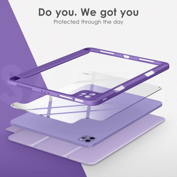 DTTOCASE for iPad Air Case 5th / 4th Generation 10.9 Inch (2022/2020),iPad Pro 11 Inch Case with Transparent Shockproof Back Cover[Built-in Pencil Holder,Auto Sleep/Wake,Camera Protection]-Blue Purple
