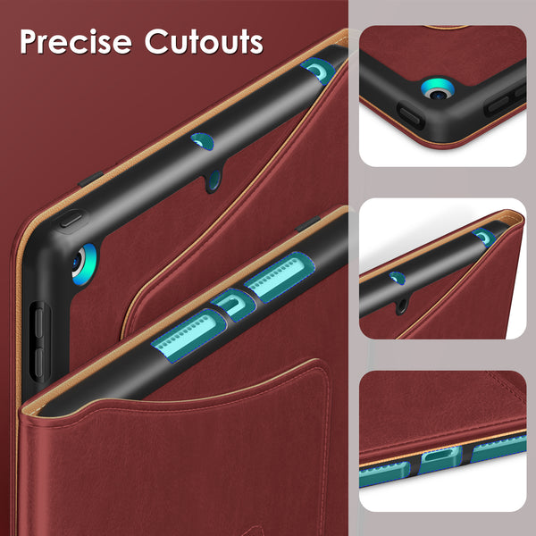 DTTO Rotating Case for iPad 9th/8th/7th Generation 10.2 Inch 2021/2020/2019, 360 Degree Rotating Premium Leather Folio Stand Protective Cover with Pencil Holder - Auto Wake/Sleep and Hand Strap, Brown