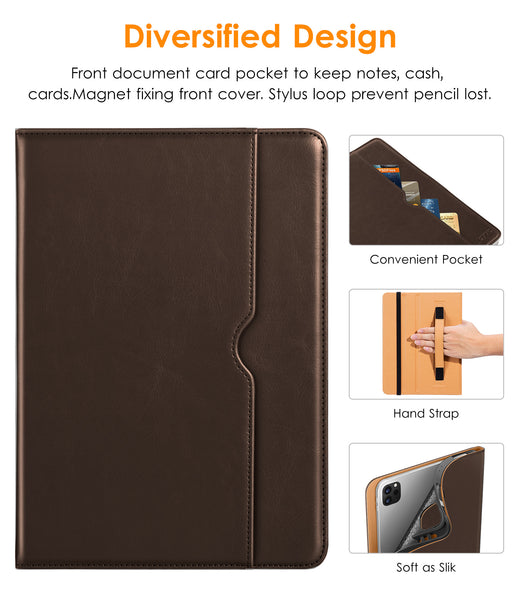 DTTO iPad Pro 12.9 6th / 5th / 4th / 3rd Generation Case 2022/2021/2020/2018, Premium Leather Folio Stand Cover with Built-in Apple Pencil Holder -Auto Wake/Sleep and Multi Viewing Angles,Brown