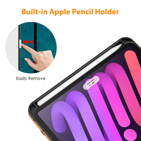 DTTO New iPad Mini 6th Generation Case 8.3 Inch 2021, Premium Leather Business Folio Stand Cover with Built-in Apple Pencil Holder-Auto Wake/Sleep and Multiple Viewing Angles-Black