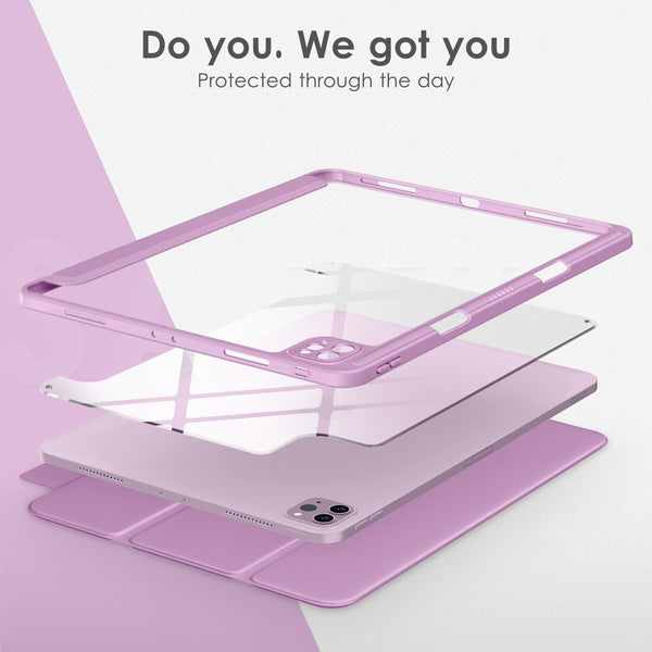 DTTOCASE iPad Pro 12.9 Case 6th / 5th / 4th / 3rd Generation 2022/2021 / 2020/2018,12.9 inch Clear Back Cover[Built-in Pencil Holder,Auto Sleep/Wake,Camera Protection] for iPad Pro-Blue Purple