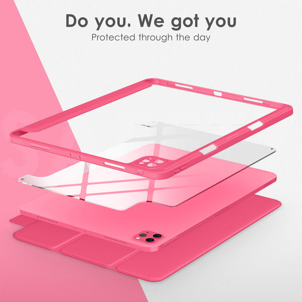 DTTOCASE iPad Pro 12.9 Case 6th / 5th / 4th / 3rd Generation 2022/2021 / 2020/2018,12.9 inch Clear Back Cover[Built-in Pencil Holder,Auto Sleep/Wake,Camera Protection] for iPad Pro-Blue Purple