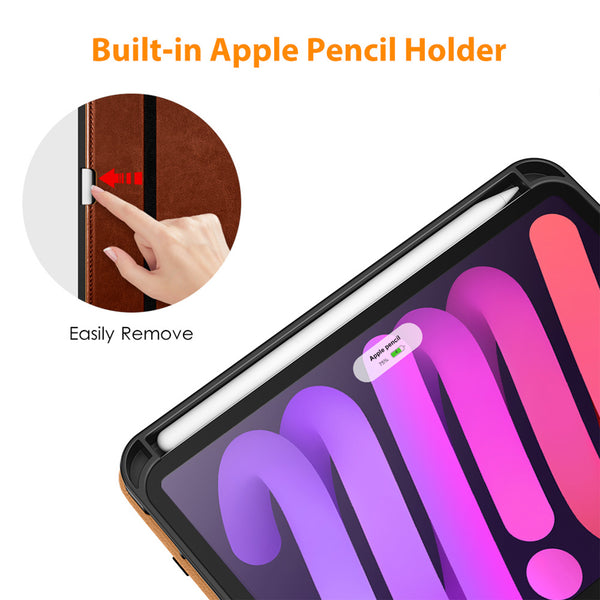 DTTO New iPad Mini 6th Generation Case 8.3 Inch 2021, Premium Leather Business Folio Stand Cover with Built-in Apple Pencil Holder-Auto Wake/Sleep and Multiple Viewing Angles-Black