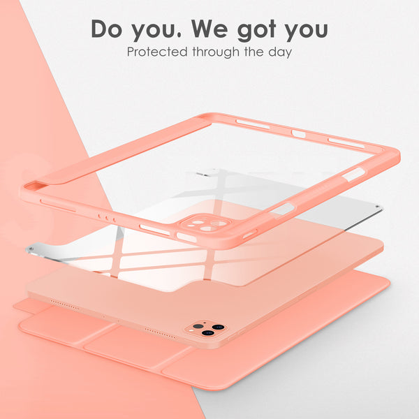 DTTOCASE for iPad Air Case 5th / 4th Generation 10.9 Inch (2022/2020),iPad Pro 11 Inch Case with Transparent Shockproof Back Cover[Built-in Pencil Holder,Auto Sleep/Wake,Camera Protection]-Blue Purple