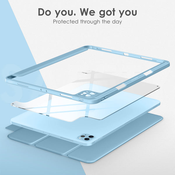 DTTOCASE iPad Pro 12.9 Case 6th / 5th / 4th / 3rd Generation 2022/2021 / 2020/2018,12.9 inch Clear Back Cover[Built-in Pencil Holder,Auto Sleep/Wake,Camera Protection] for iPad Pro-Blue Purple