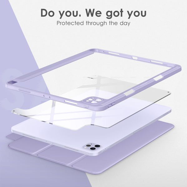 DTTOCASE iPad Pro 12.9 Case 6th / 5th / 4th / 3rd Generation 2022/2021 / 2020/2018,12.9 inch Clear Back Cover[Built-in Pencil Holder,Auto Sleep/Wake,Camera Protection] for iPad Pro-Blue Purple