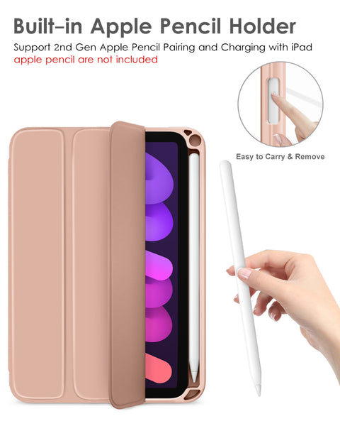 DTTO for iPad Mini 6 Case 2021 with Pencil Holder, Slim Smart Smooth Trifold Stand Front Cover [Auto Sleep/Wake] with Hard PC Clear Back Cover for Apple iPad Mini 6th Generation 8.3 Inch, Marble Green