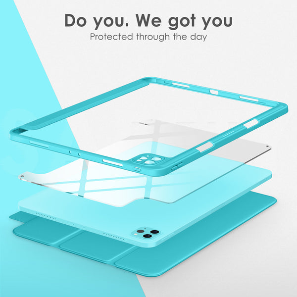 DTTOCASE iPad Pro 12.9 Case 6th / 5th / 4th / 3rd Generation 2022/2021 / 2020/2018,12.9 inch Clear Back Cover[Built-in Pencil Holder,Auto Sleep/Wake,Camera Protection] for iPad Pro-Blue Purple