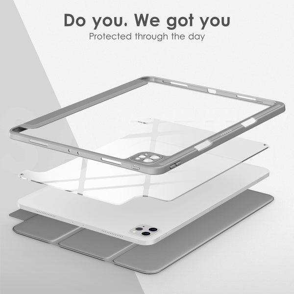 DTTOCASE iPad Pro 12.9 Case 6th / 5th / 4th / 3rd Generation 2022/2021 / 2020/2018,12.9 inch Clear Back Cover[Built-in Pencil Holder,Auto Sleep/Wake,Camera Protection] for iPad Pro-Blue Purple