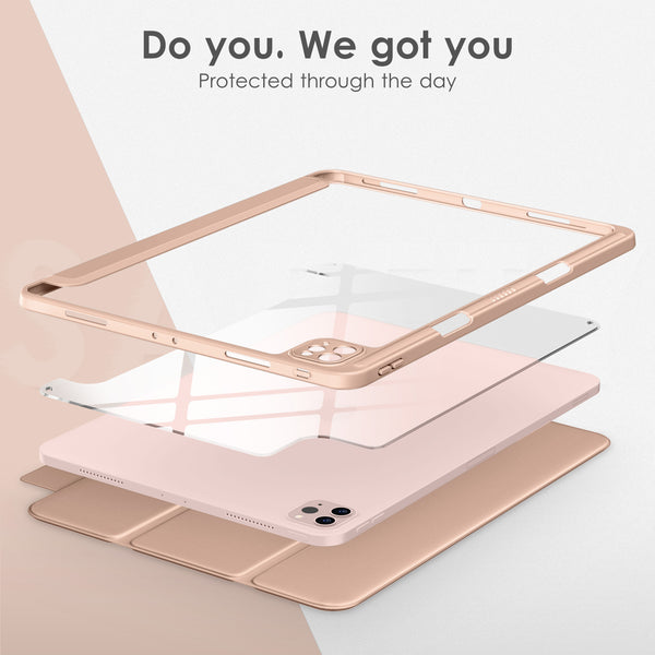 DTTOCASE iPad Pro 12.9 Case 6th / 5th / 4th / 3rd Generation 2022/2021 / 2020/2018,12.9 inch Clear Back Cover[Built-in Pencil Holder,Auto Sleep/Wake,Camera Protection] for iPad Pro-Blue Purple