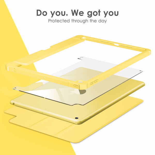 DTTOCASE Case for iPad 9th / 8th / 7th Generation 10.2 inch (2021/2020/2019 Released), Clear Back, TPU Shockproof Frame Cover[Built-in Pencil Holder,Support Auto Sleep/Wake] for ipad 10.2 - Black