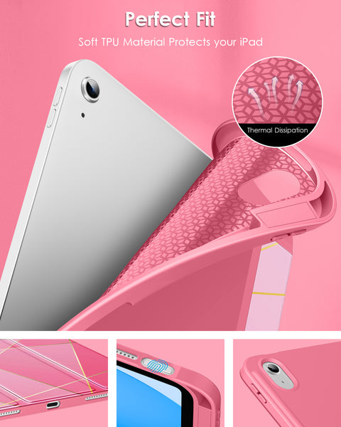 DTTO iPad 10th Generation Case 10.9 Inch 2022, Slim Tri-fold Stand Soft TPU Back with Pencil Holder for iPad 10 Case - Support Touch ID, Auto Sleep/Wake, and Honeycomb Grid Cushion, Black