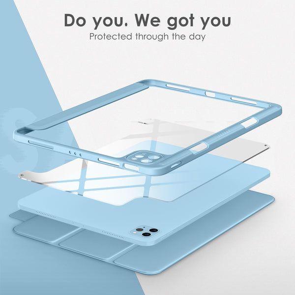 DTTOCASE for iPad Air Case 5th / 4th Generation 10.9 Inch (2022/2020),iPad Pro 11 Inch Case with Transparent Shockproof Back Cover[Built-in Pencil Holder,Auto Sleep/Wake,Camera Protection]-Blue Purple