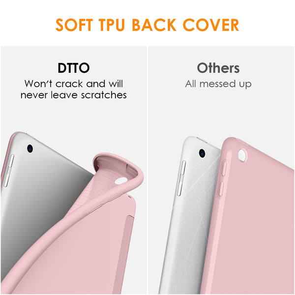 DTTO iPad 9th/ 8th/ 7th Generation 10.2 Case, Lightweight Soft TPU Back for iPad 10.2 Inch (2021/2020/2019) [Auto Wake/Sleep + Trifold Stand] - Rose Gold