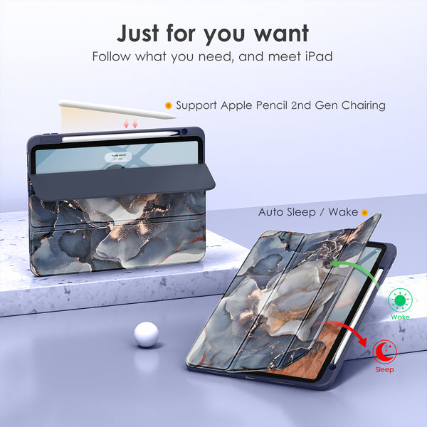 DTTOCASE for iPad Air Case 5th / 4th Generation 10.9 Inch (2022/2020),iPad Pro 11 Inch Case with Transparent Shockproof Back Cover[Built-in Pencil Holder,Auto Sleep/Wake,Camera Protection]-Blue Purple