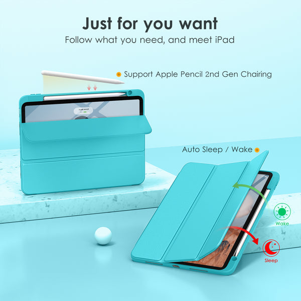 DTTOCASE for iPad Air Case 5th / 4th Generation 10.9 Inch (2022/2020),iPad Pro 11 Inch Case with Transparent Shockproof Back Cover[Built-in Pencil Holder,Auto Sleep/Wake,Camera Protection]-Blue Purple