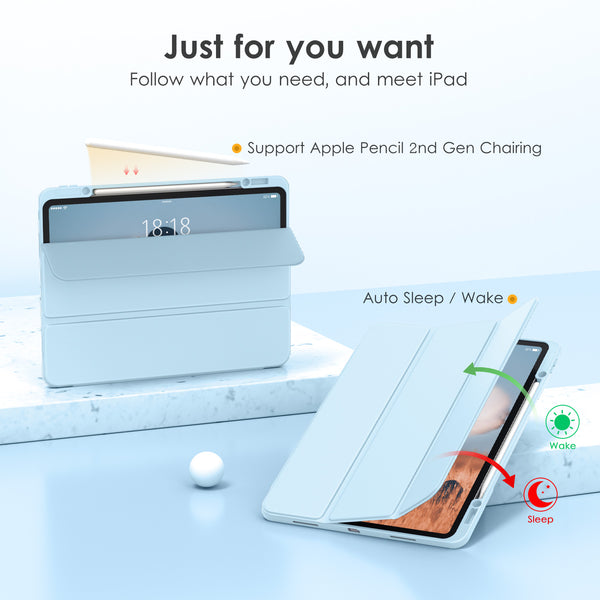 DTTOCASE iPad Pro 12.9 Case 6th / 5th / 4th / 3rd Generation 2022/2021 / 2020/2018,12.9 inch Clear Back Cover[Built-in Pencil Holder,Auto Sleep/Wake,Camera Protection] for iPad Pro-Blue Purple