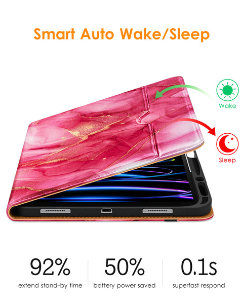 DTTO iPad Pro 12.9 6th / 5th / 4th / 3rd Generation Case 2022/2021/2020/2018, Premium Leather Folio Stand Cover with Built-in Apple Pencil Holder -Auto Wake/Sleep and Multi Viewing Angles,Brown