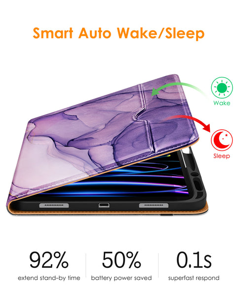 DTTO iPad Pro 12.9 6th / 5th / 4th / 3rd Generation Case 2022/2021/2020/2018, Premium Leather Folio Stand Cover with Built-in Apple Pencil Holder -Auto Wake/Sleep and Multi Viewing Angles,Brown