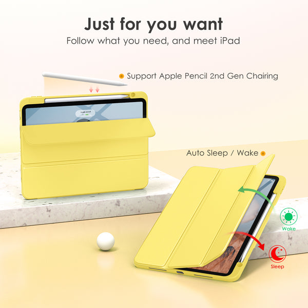 DTTOCASE for iPad Air Case 5th / 4th Generation 10.9 Inch (2022/2020),iPad Pro 11 Inch Case with Transparent Shockproof Back Cover[Built-in Pencil Holder,Auto Sleep/Wake,Camera Protection]-Blue Purple