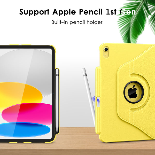 DTTOCASE Rotating Case for iPad 10th Generation 2022, 10.9 Inch iPad Smart Folio Leather Cover with Pencil Holder, 360 Degree Rotating Protective Stand，and Close Strip - Brown