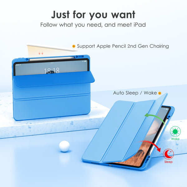 DTTOCASE iPad Pro 12.9 Case 6th / 5th / 4th / 3rd Generation 2022/2021 / 2020/2018,12.9 inch Clear Back Cover[Built-in Pencil Holder,Auto Sleep/Wake,Camera Protection] for iPad Pro-Blue Purple