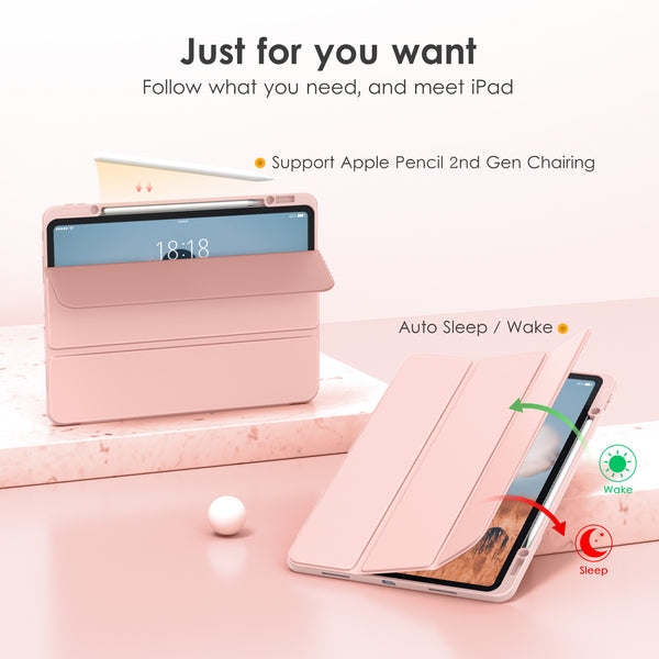 DTTOCASE iPad Pro 12.9 Case 6th / 5th / 4th / 3rd Generation 2022/2021 / 2020/2018,12.9 inch Clear Back Cover[Built-in Pencil Holder,Auto Sleep/Wake,Camera Protection] for iPad Pro-Blue Purple