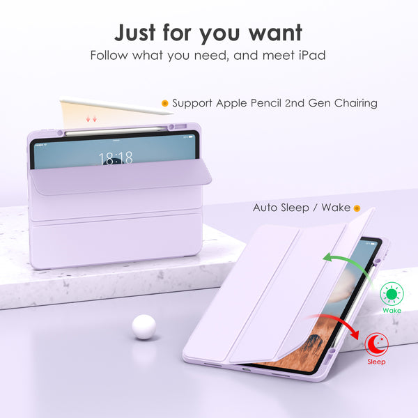 DTTOCASE iPad Pro 12.9 Case 6th / 5th / 4th / 3rd Generation 2022/2021 / 2020/2018,12.9 inch Clear Back Cover[Built-in Pencil Holder,Auto Sleep/Wake,Camera Protection] for iPad Pro-Blue Purple