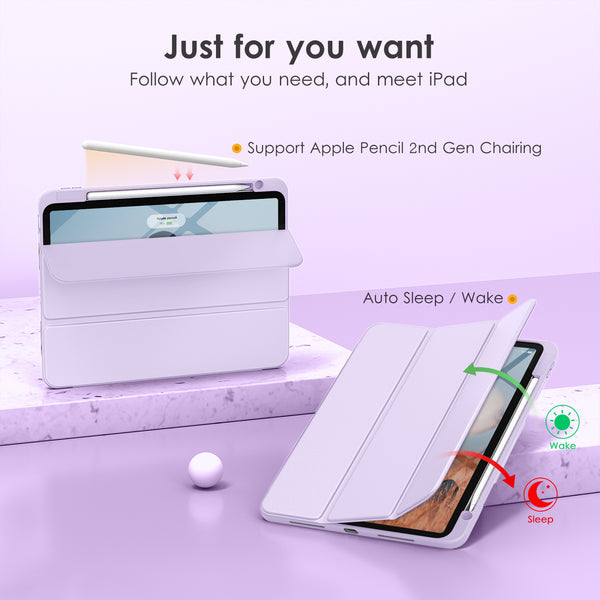 DTTOCASE for iPad Air Case 5th / 4th Generation 10.9 Inch (2022/2020),iPad Pro 11 Inch Case with Transparent Shockproof Back Cover[Built-in Pencil Holder,Auto Sleep/Wake,Camera Protection]-Blue Purple