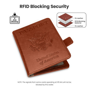 DTTO Passport Holder Cover Wallet, Premium PU Leather RFID Blocking Travel Wallet Case with Vaccine Card Slot for Women Men, Brown Black