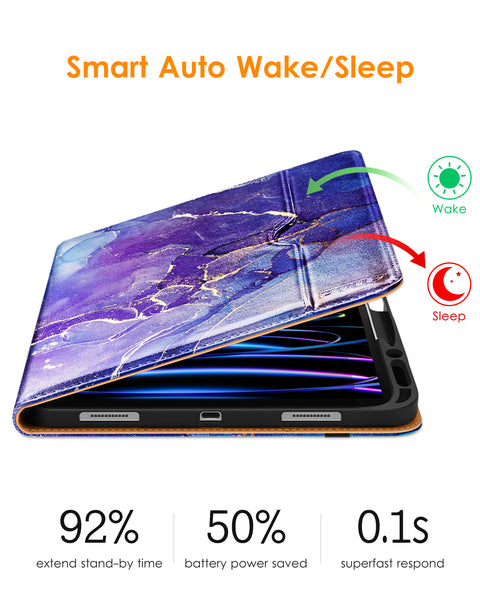 DTTO iPad Pro 12.9 6th / 5th / 4th / 3rd Generation Case 2022/2021/2020/2018, Premium Leather Folio Stand Cover with Built-in Apple Pencil Holder -Auto Wake/Sleep and Multi Viewing Angles,Brown