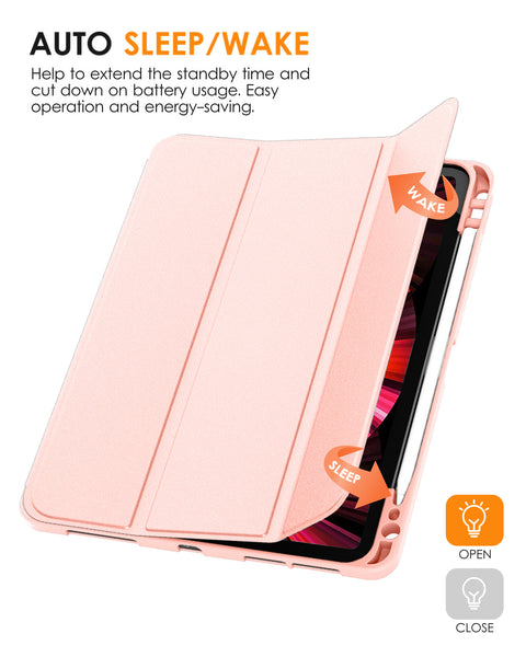 DTTO Case for iPad Pro 11 inch 4th/3rd/2nd/1st Generation 2022/2021/2020/2018, Slim Trifold Stand Soft TPU Back Cover with Built-in Pencil Holder,Also Fit iPad Air 5/4, [Auto Sleep/Wake],Navy Blue