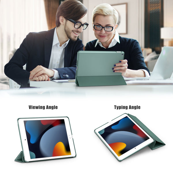 DTTO for iPad 9th/8th/7th Generation 10.2 inch 2021/2020/2019 Case, Premium Silk Pattern Slim Trifold Stand Cover - Lightweight Smart Auto Wake/Sleep Shell with Protective Hard Back, Matcha Green