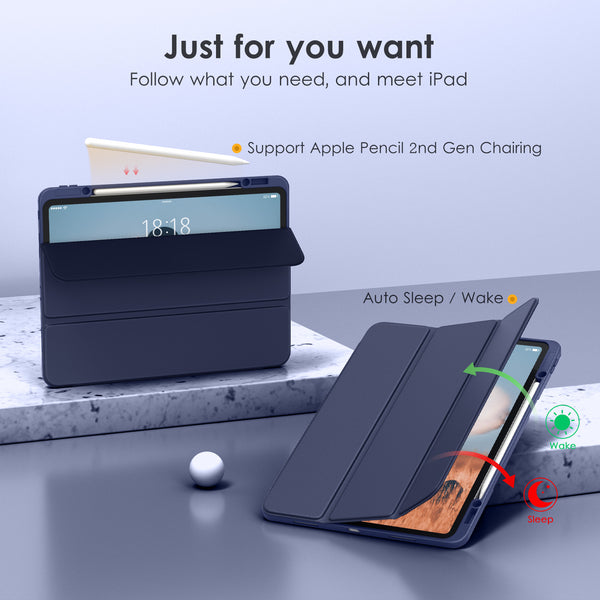 DTTOCASE iPad Pro 12.9 Case 6th / 5th / 4th / 3rd Generation 2022/2021 / 2020/2018,12.9 inch Clear Back Cover[Built-in Pencil Holder,Auto Sleep/Wake,Camera Protection] for iPad Pro-Blue Purple