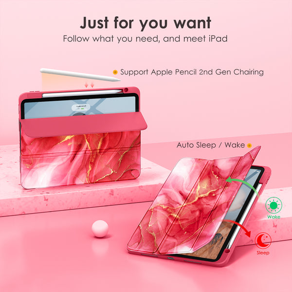 DTTOCASE for iPad Air Case 5th / 4th Generation 10.9 Inch (2022/2020),iPad Pro 11 Inch Case with Transparent Shockproof Back Cover[Built-in Pencil Holder,Auto Sleep/Wake,Camera Protection]-Blue Purple