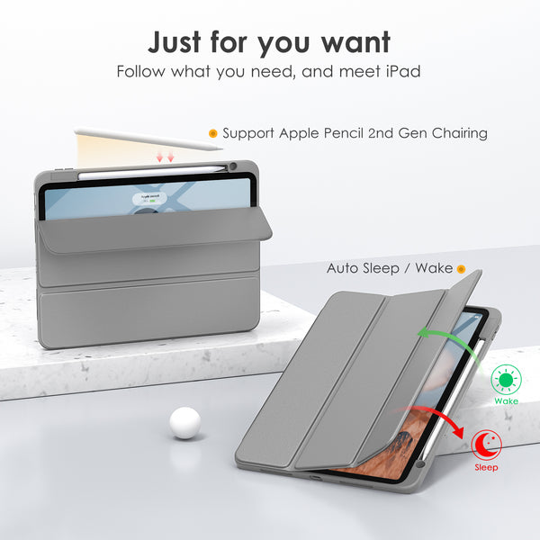 DTTOCASE for iPad Air Case 5th / 4th Generation 10.9 Inch (2022/2020),iPad Pro 11 Inch Case with Transparent Shockproof Back Cover[Built-in Pencil Holder,Auto Sleep/Wake,Camera Protection]-Blue Purple