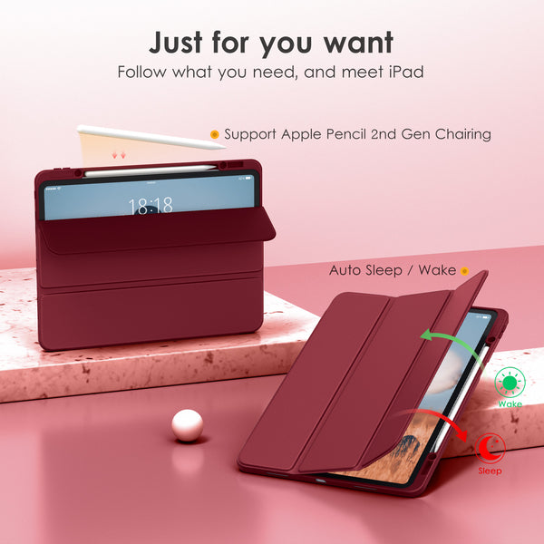 DTTOCASE iPad Pro 12.9 Case 6th / 5th / 4th / 3rd Generation 2022/2021 / 2020/2018,12.9 inch Clear Back Cover[Built-in Pencil Holder,Auto Sleep/Wake,Camera Protection] for iPad Pro-Blue Purple