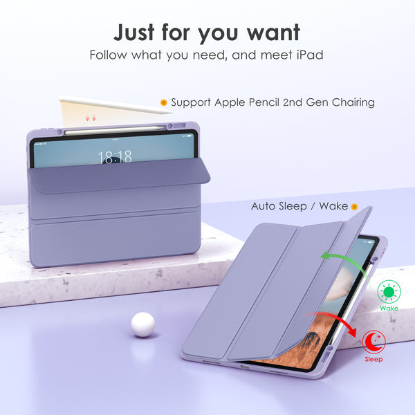 DTTOCASE iPad Pro 12.9 Case 6th / 5th / 4th / 3rd Generation 2022/2021 / 2020/2018,12.9 inch Clear Back Cover[Built-in Pencil Holder,Auto Sleep/Wake,Camera Protection] for iPad Pro-Blue Purple