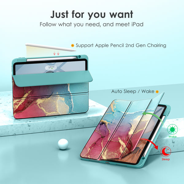 DTTOCASE for iPad Air Case 5th / 4th Generation 10.9 Inch (2022/2020),iPad Pro 11 Inch Case with Transparent Shockproof Back Cover[Built-in Pencil Holder,Auto Sleep/Wake,Camera Protection]-Blue Purple