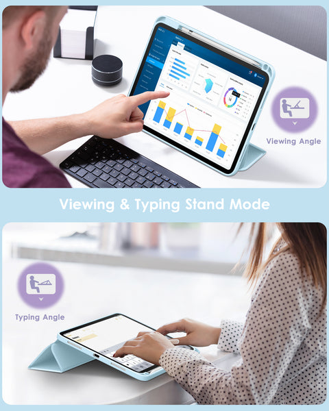 DTTO iPad 10th Generation Case 10.9 Inch 2022, Slim Tri-fold Stand Soft TPU Back with Pencil Holder for iPad 10 Case - Support Touch ID, Auto Sleep/Wake, and Honeycomb Grid Cushion, Black