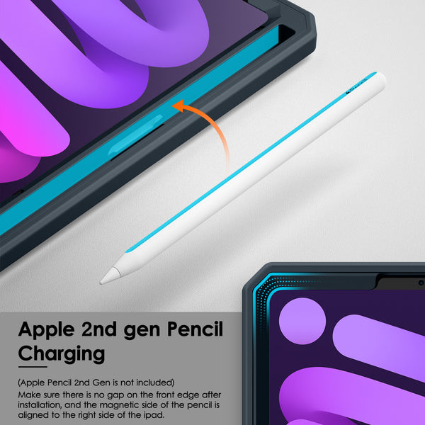 DTTO Shockproof Case for iPad Mini 6 2021, Dual Layer Full Body Tough Rugged Stand Cover Case, Built-in Screen Protector and Pencil Holder for iPad Mini 6 8.3 inch 2021 Release, Deep Black