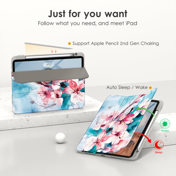 DTTOCASE for iPad Air Case 5th / 4th Generation 10.9 Inch (2022/2020),iPad Pro 11 Inch Case with Transparent Shockproof Back Cover[Built-in Pencil Holder,Auto Sleep/Wake,Camera Protection]-Blue Purple